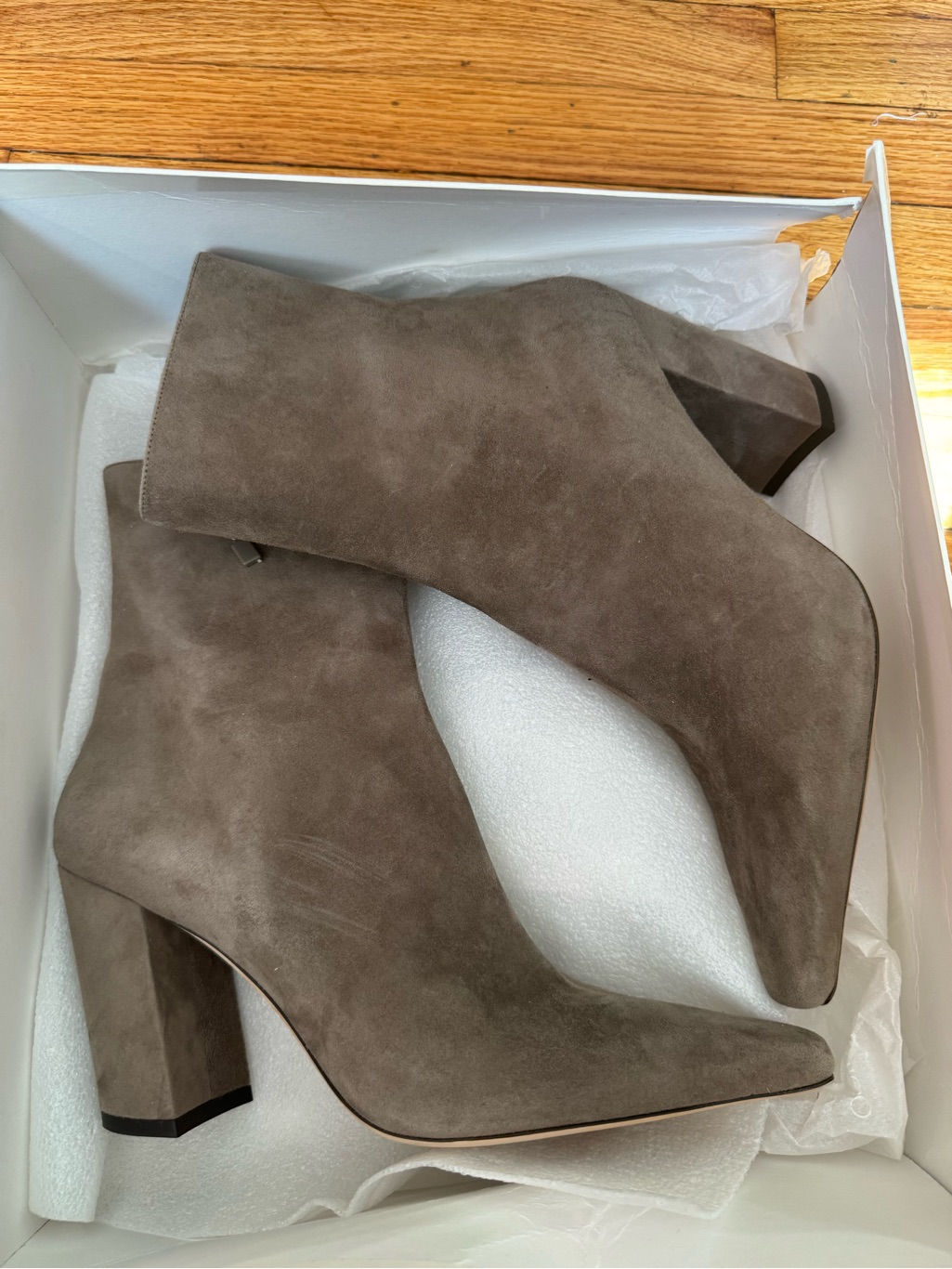 New Jimmy Choo Women's Gray Suede Pointed Toe Ankle Boots